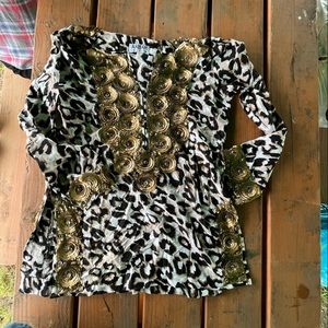 AKBAR DELIGHTS  LEOPARD AND SEQUIN DESIGN TUNIC TOP, womens small
